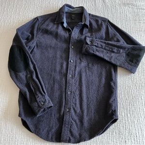 JCrew unisex cotton/wool button down shirt w/leather elbow patches